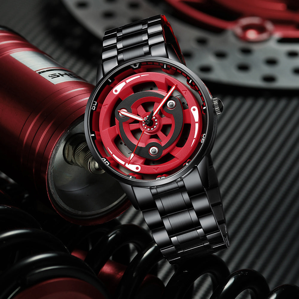 Unspoken Power -- Experience the Allure of a Red & Black Gradient Steel Timepiece Featuring a Subtly Rotating Design, Impeccable Craftsmanship, and a Versatile（A2075G001）