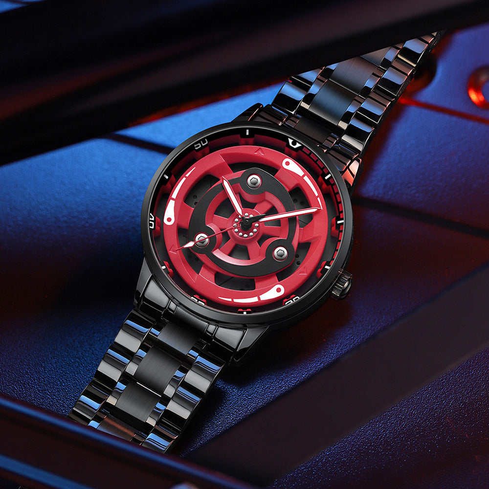 Unspoken Power -- Experience the Allure of a Red & Black Gradient Steel Timepiece Featuring a Subtly Rotating Design, Impeccable Craftsmanship, and a Versatile（A2075G001）