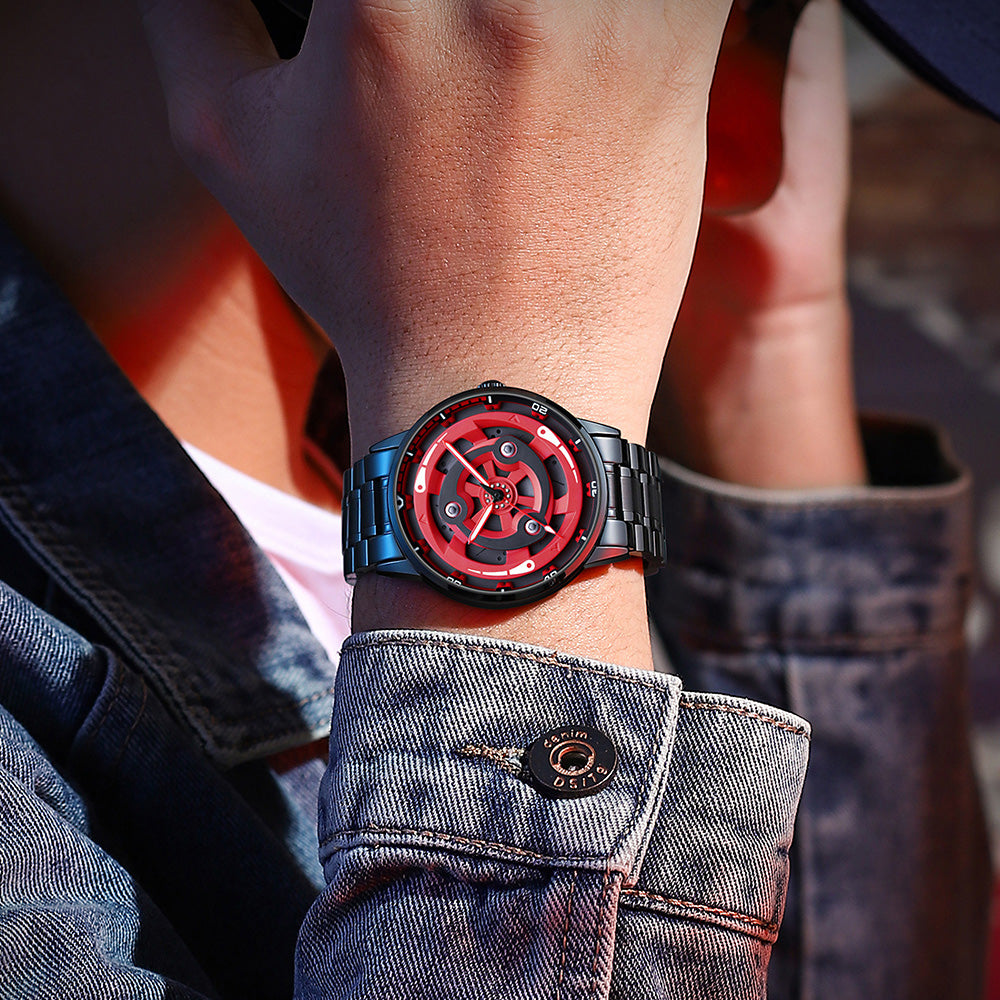 Unspoken Power -- Experience the Allure of a Red & Black Gradient Steel Timepiece Featuring a Subtly Rotating Design, Impeccable Craftsmanship, and a Versatile（A2075G001）