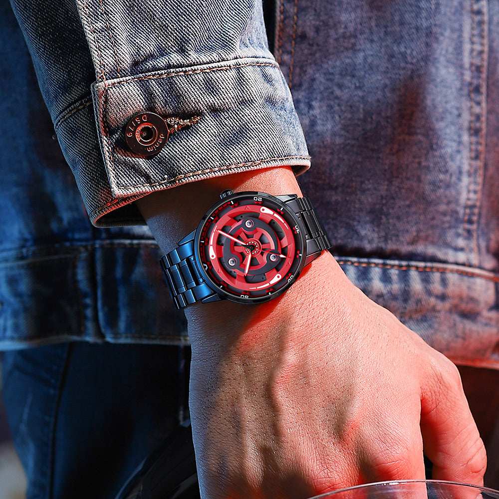 Unspoken Power -- Experience the Allure of a Red & Black Gradient Steel Timepiece Featuring a Subtly Rotating Design, Impeccable Craftsmanship, and a Versatile（A2075G001）