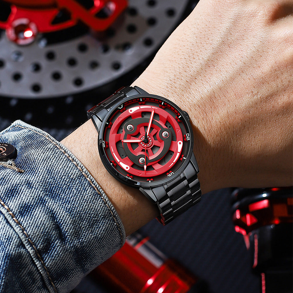 Unspoken Power -- Experience the Allure of a Red & Black Gradient Steel Timepiece Featuring a Subtly Rotating Design, Impeccable Craftsmanship, and a Versatile（A2075G001）