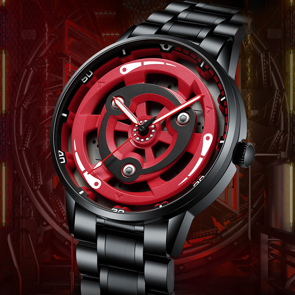 Unspoken Power -- Experience the Allure of a Red & Black Gradient Steel Timepiece Featuring a Subtly Rotating Design, Impeccable Craftsmanship, and a Versatile（A2075G001）