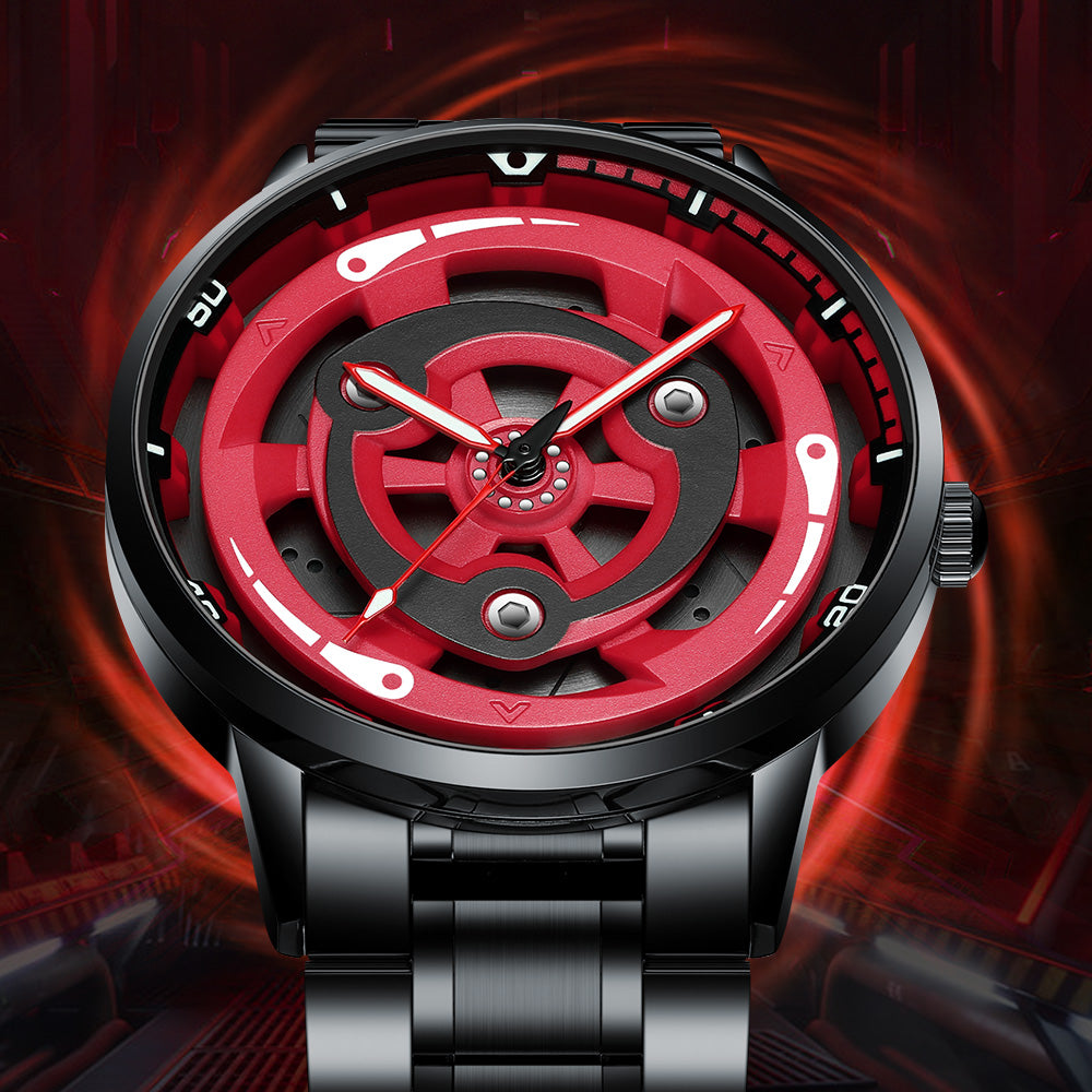 Unspoken Power -- Experience the Allure of a Red & Black Gradient Steel Timepiece Featuring a Subtly Rotating Design, Impeccable Craftsmanship, and a Versatile（A2075G001）