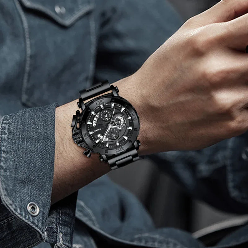 LILUOKE Men's Watch Multifunction Large-Dial Quartz Watch, Stainless Steel Strap, Waterproof Sports Casual Timepiece（DT-LK9011G-01） - Liluoke Watches