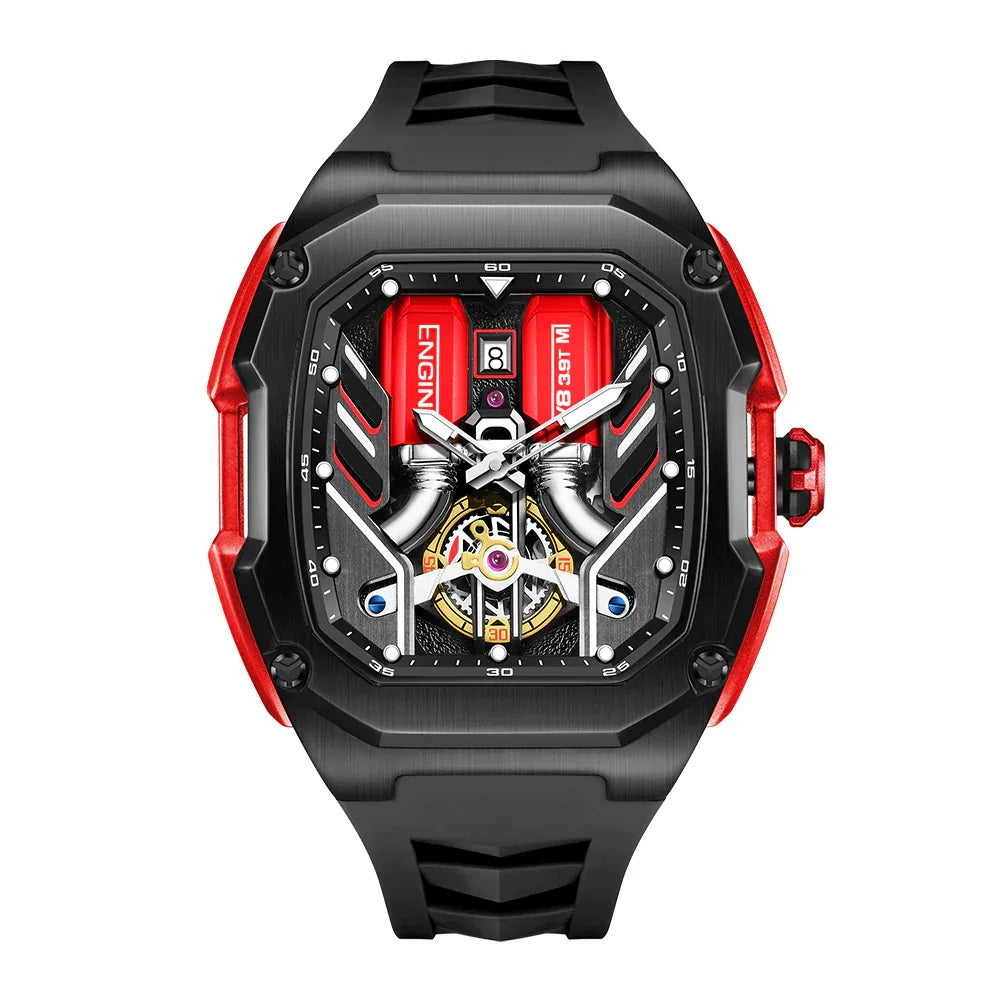 ENGIN 9033 Speed Series Racing-Inspired Automatic Watch – 41mm 3D Honeycomb Skeleton Dial, Luminous Hands & Markers, Lightweight Alloy Case, Soft Silicone Band, 50 m Water Resistant（DT-LK9033G） - Liluoke Watches