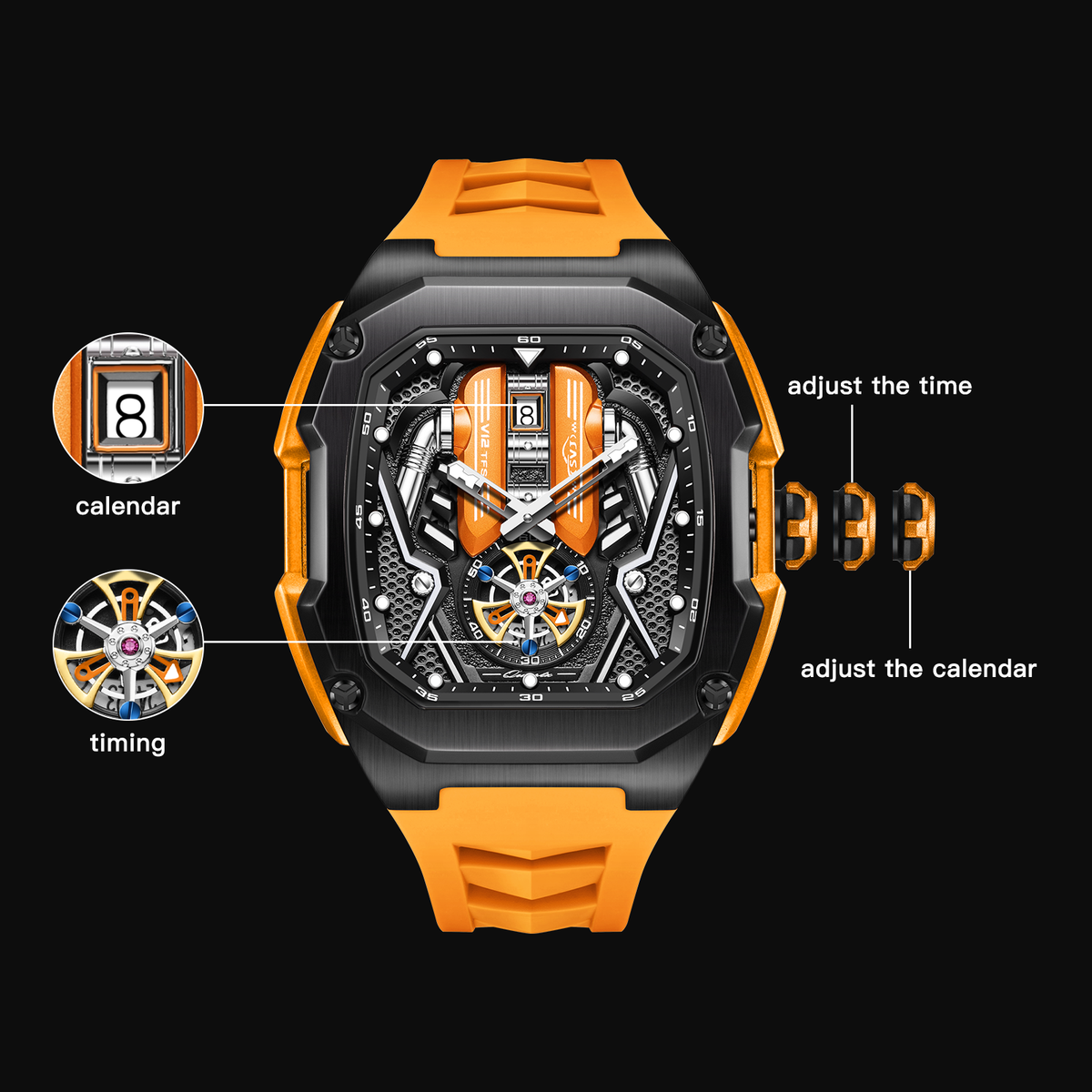 LILUOKE V12 Engine Watch Men's Watch - 30M Water Resistant, High-Preci ...