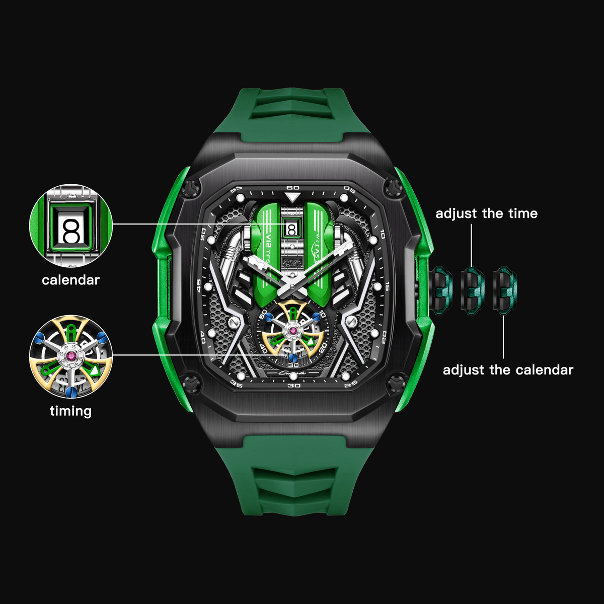 LILUOKE V12 Engine Watch Men's Watch - 30M Water Resistant, High-Preci ...