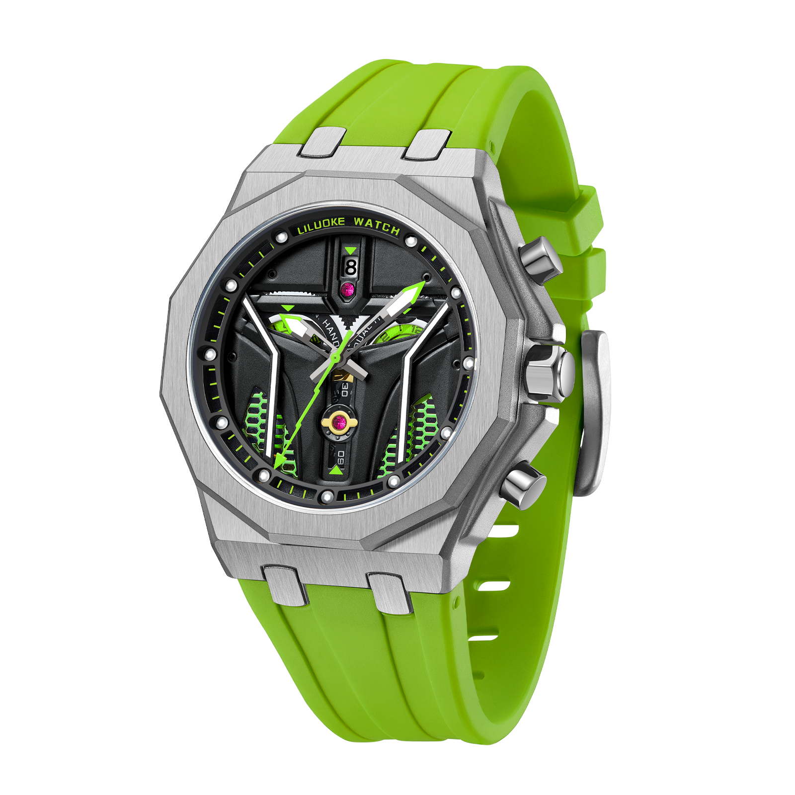 LILUOKE Watches for Men Cool Dress Watch 30ATM Luminous Skeleton Design, Star Wars' Mandalorian Concept Watches (LK9015G, DT-LK9015G-01)