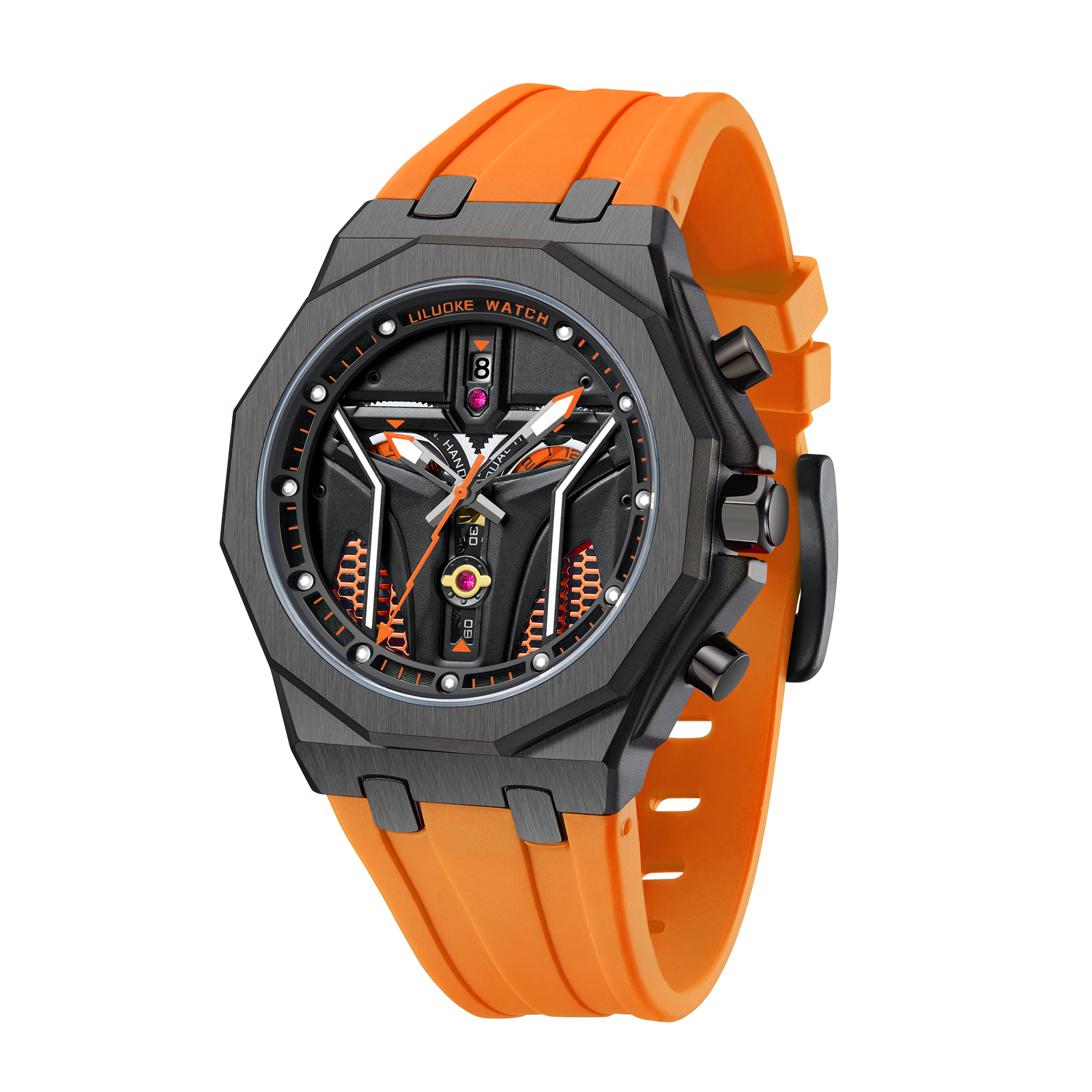 LILUOKE Watches for Men Cool Dress Watch 30ATM Luminous Skeleton Design, Star Wars' Mandalorian Concept Watches (LK9015G, DT-LK9015G-01)