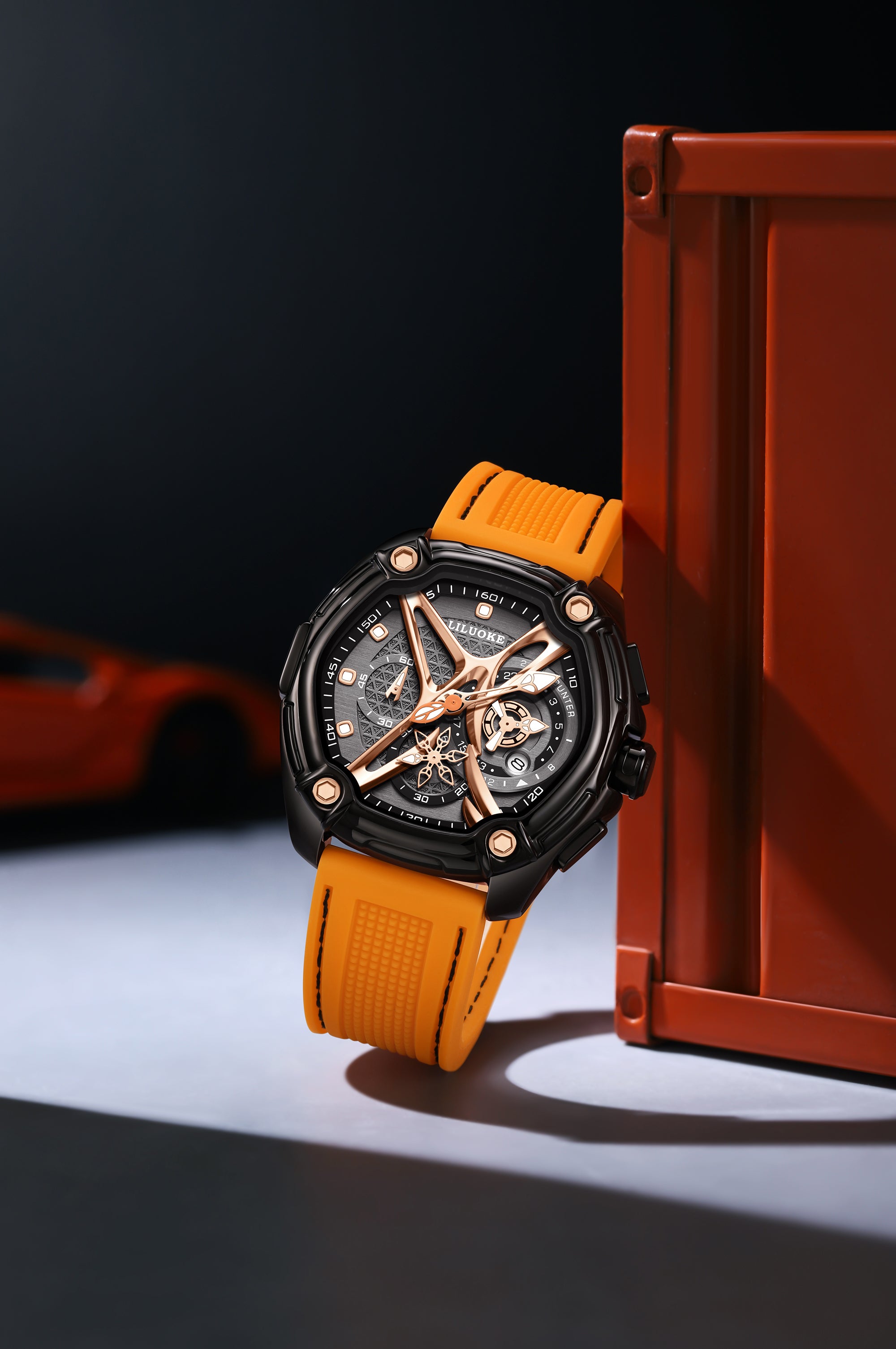 LiluokeWatches X‑Frame Skeleton Chronograph Watch – Industrial Hex‑Screw Accent & Geometric Skeleton Dial | High‑Precision Japanese Quartz Movement （DT-LK9027G)