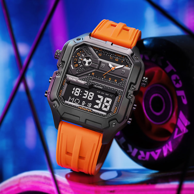 LILUOKE Versatile and Stylish Dual Display Watch - Dual Time Zone Functionality, Multi-Functional Features（DT-LK9022G-01）