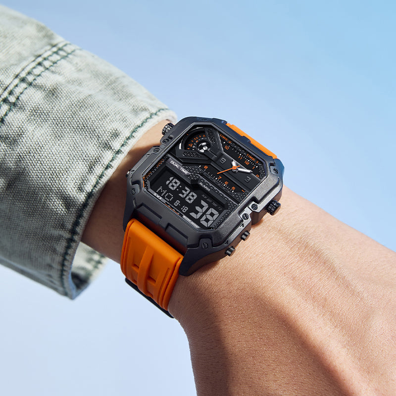 LILUOKE Versatile and Stylish Dual Display Watch - Dual Time Zone Functionality, Multi-Functional Features（DT-LK9022G-01）