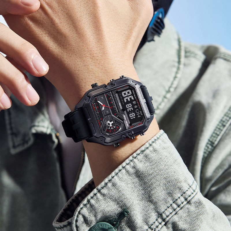 LILUOKE Versatile and Stylish Dual Display Watch - Dual Time Zone Functionality, Multi-Functional Features（DT-LK9022G-01）