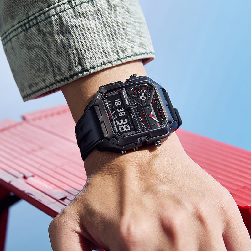 LILUOKE Versatile and Stylish Dual Display Watch - Dual Time Zone Functionality, Multi-Functional Features（DT-LK9022G-01）
