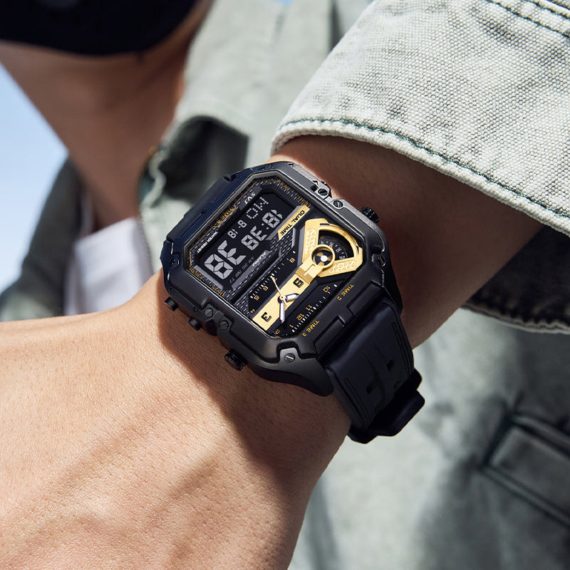 LILUOKE Versatile and Stylish Dual Display Watch - Dual Time Zone Functionality, Multi-Functional Features（DT-LK9022G-01）