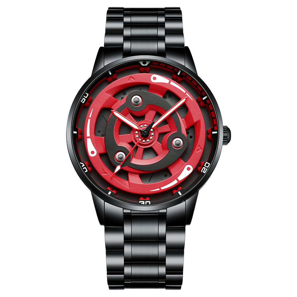 Unspoken Power -- Experience the Allure of a Red & Black Gradient Steel Timepiece Featuring a Subtly Rotating Design, Impeccable Craftsmanship, and a Versatile（A2075G001）