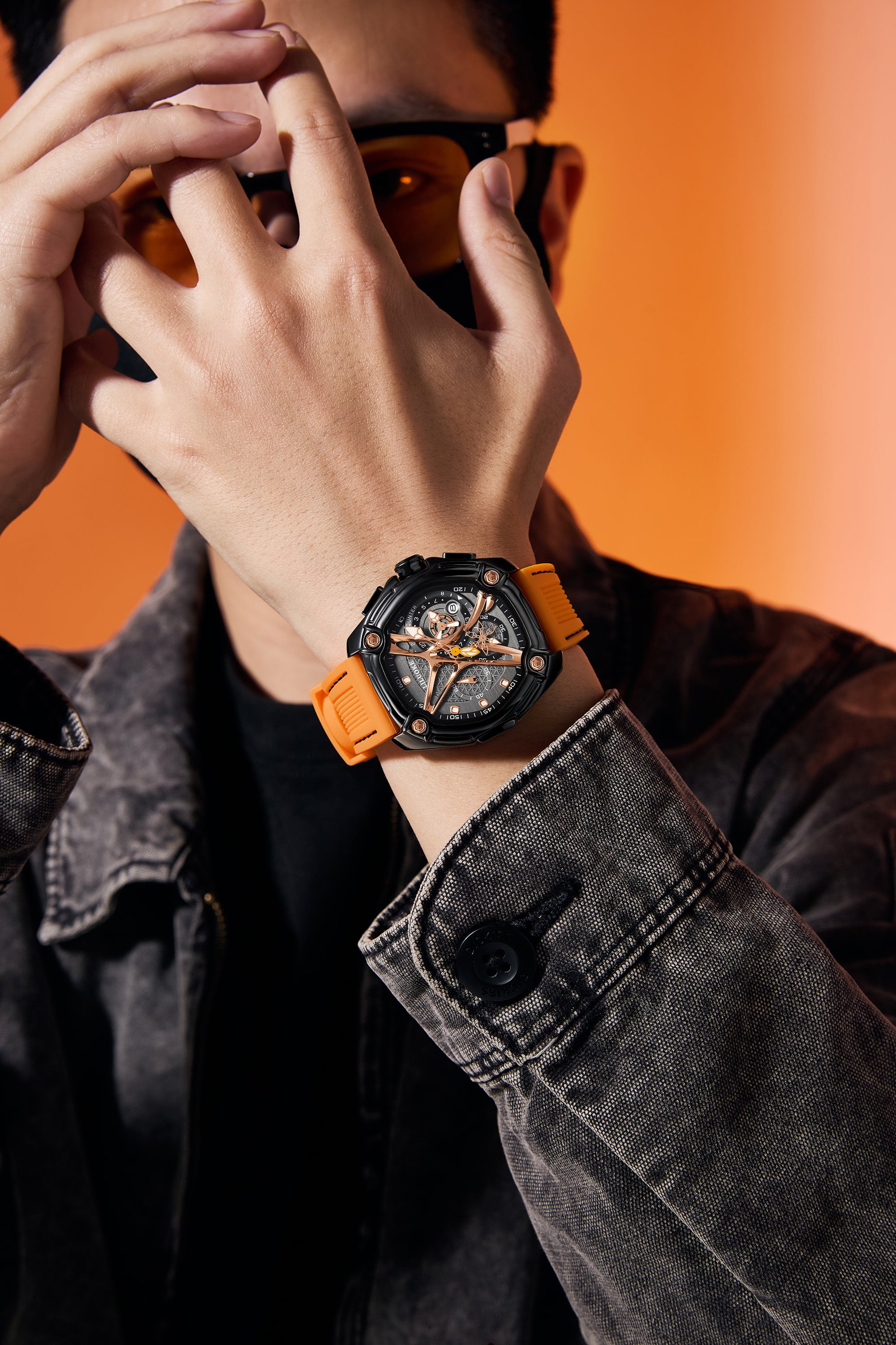 LiluokeWatches X‑Frame Skeleton Chronograph Watch – Industrial Hex‑Screw Accent & Geometric Skeleton Dial | High‑Precision Japanese Quartz Movement （DT-LK9027G)